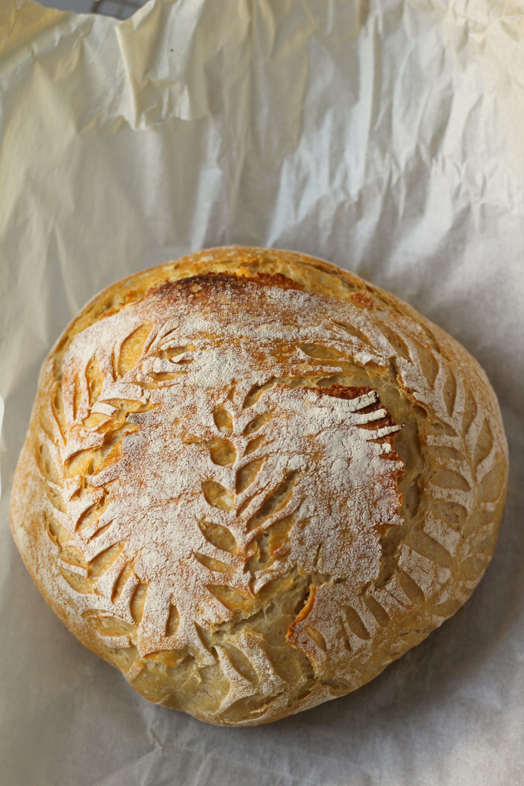 Bread done baking and cooling on cooling rack