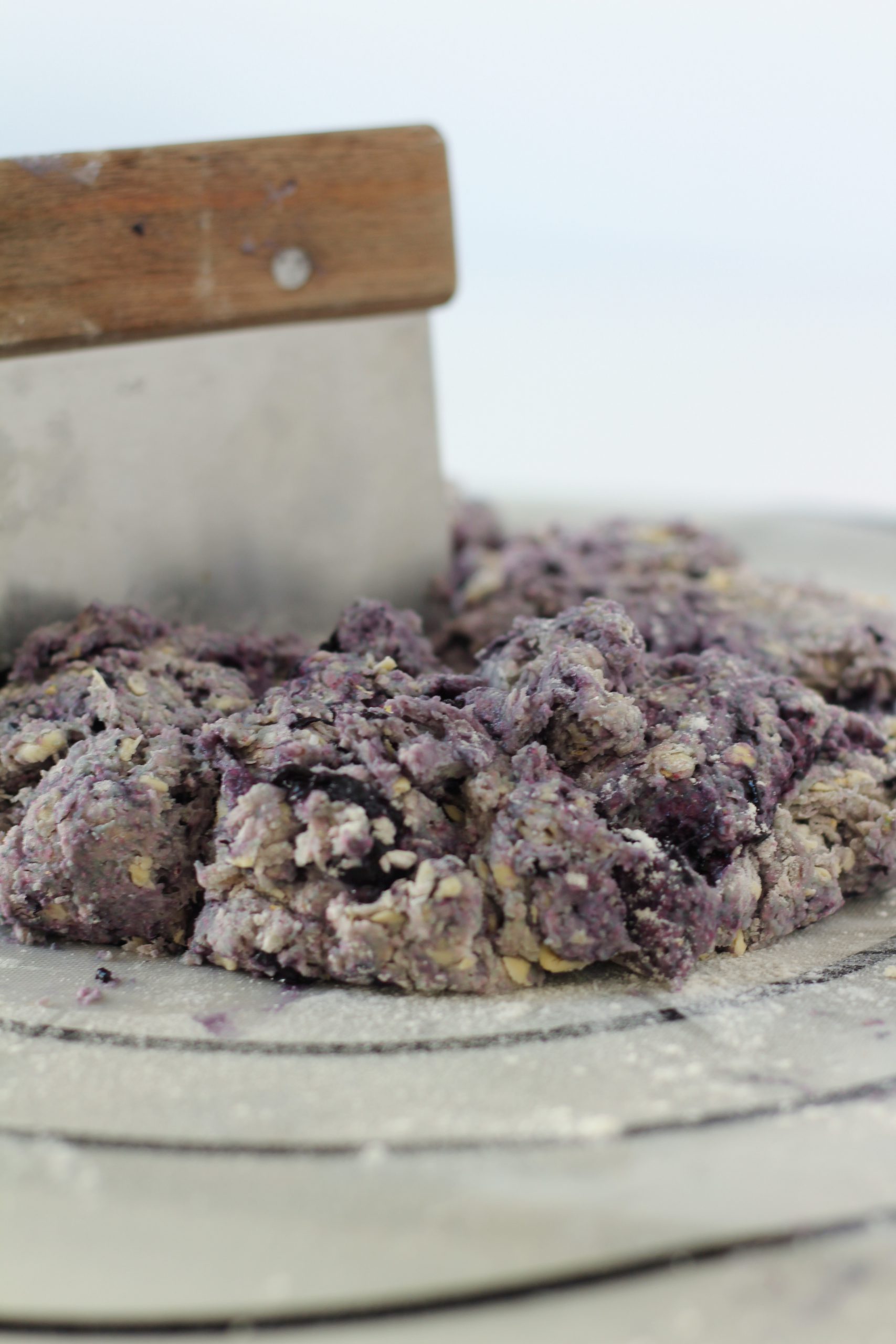 Cutting of the blueberry scone dough