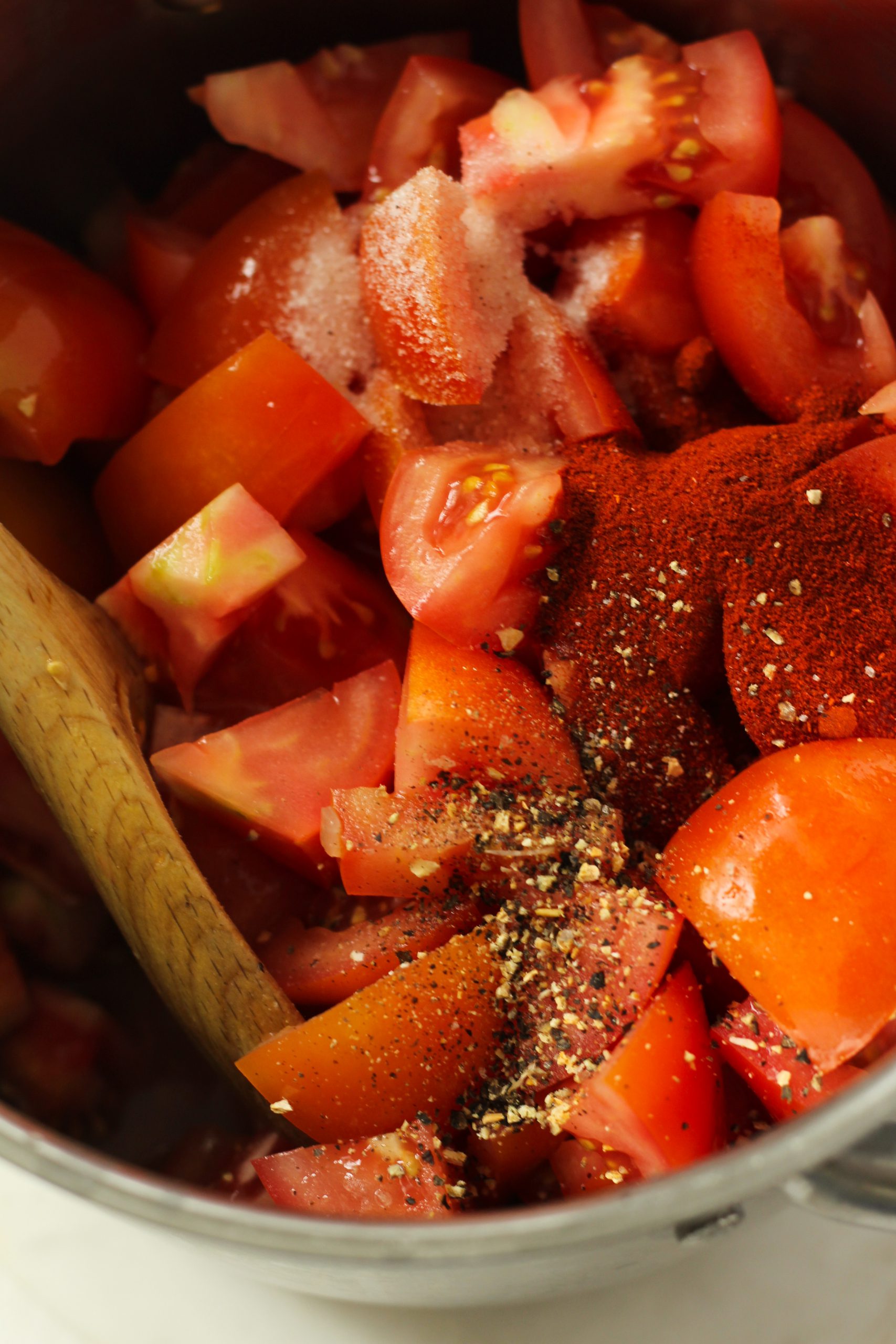 Added spices to diced tomatoes 