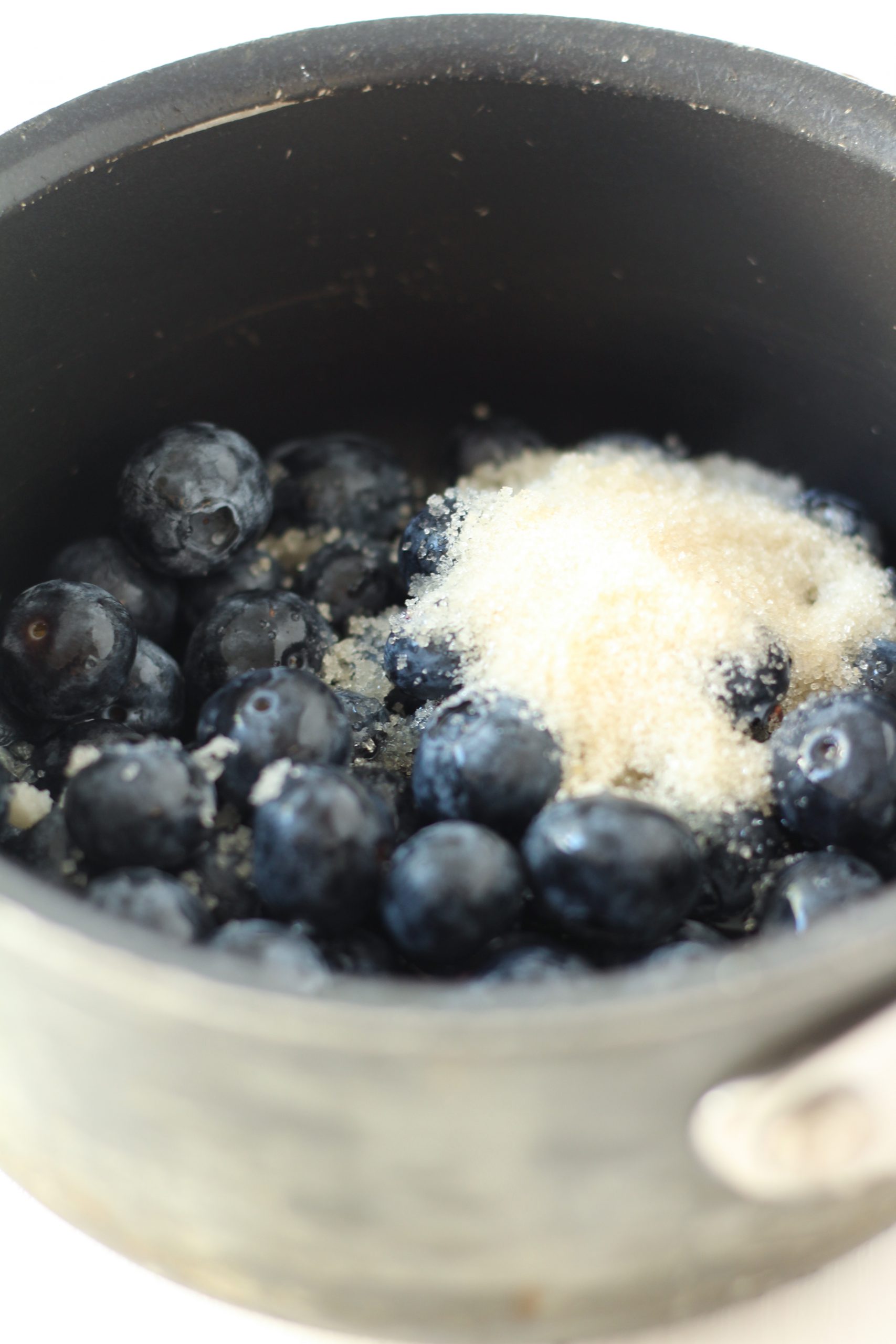 Blueberries salt sugar and water in small saucepan